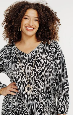 Toscane Boutique Tee-shirts|Tee-shirt zébré avec collier NOIR