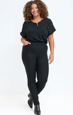 Toscane Boutique Pantalons|Tregging uni reliéfé damier NOIR