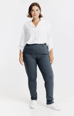 Toscane Boutique Pantalons|Tregging uni stretch SMOKE GREEN