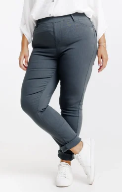 Toscane Boutique Pantalons|Tregging uni stretch SMOKE GREEN