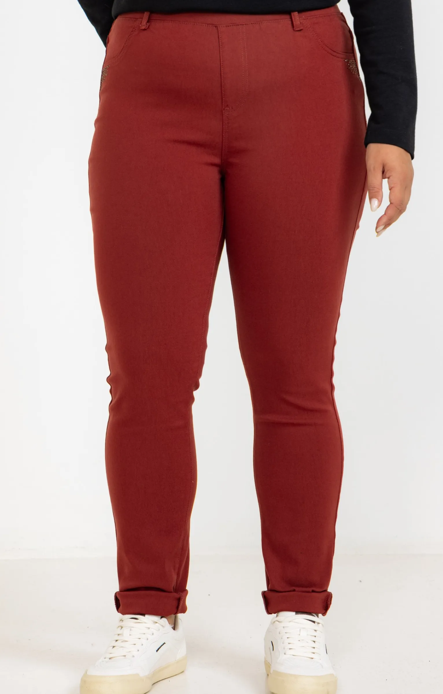 Toscane Boutique Pantalons|Tregging uni stretch BRIQUE