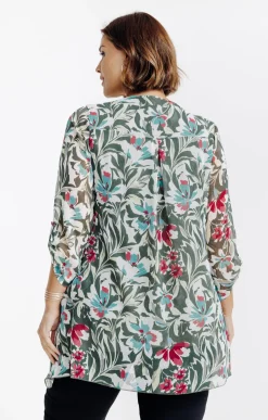 Toscane Boutique Chemisiers & Tuniques|Tunique imprimée avec collier SMOKE GREEN