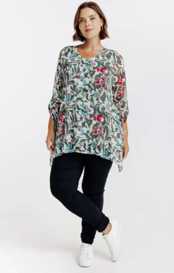 Toscane Boutique Chemisiers & Tuniques|Tunique imprimée avec collier SMOKE GREEN