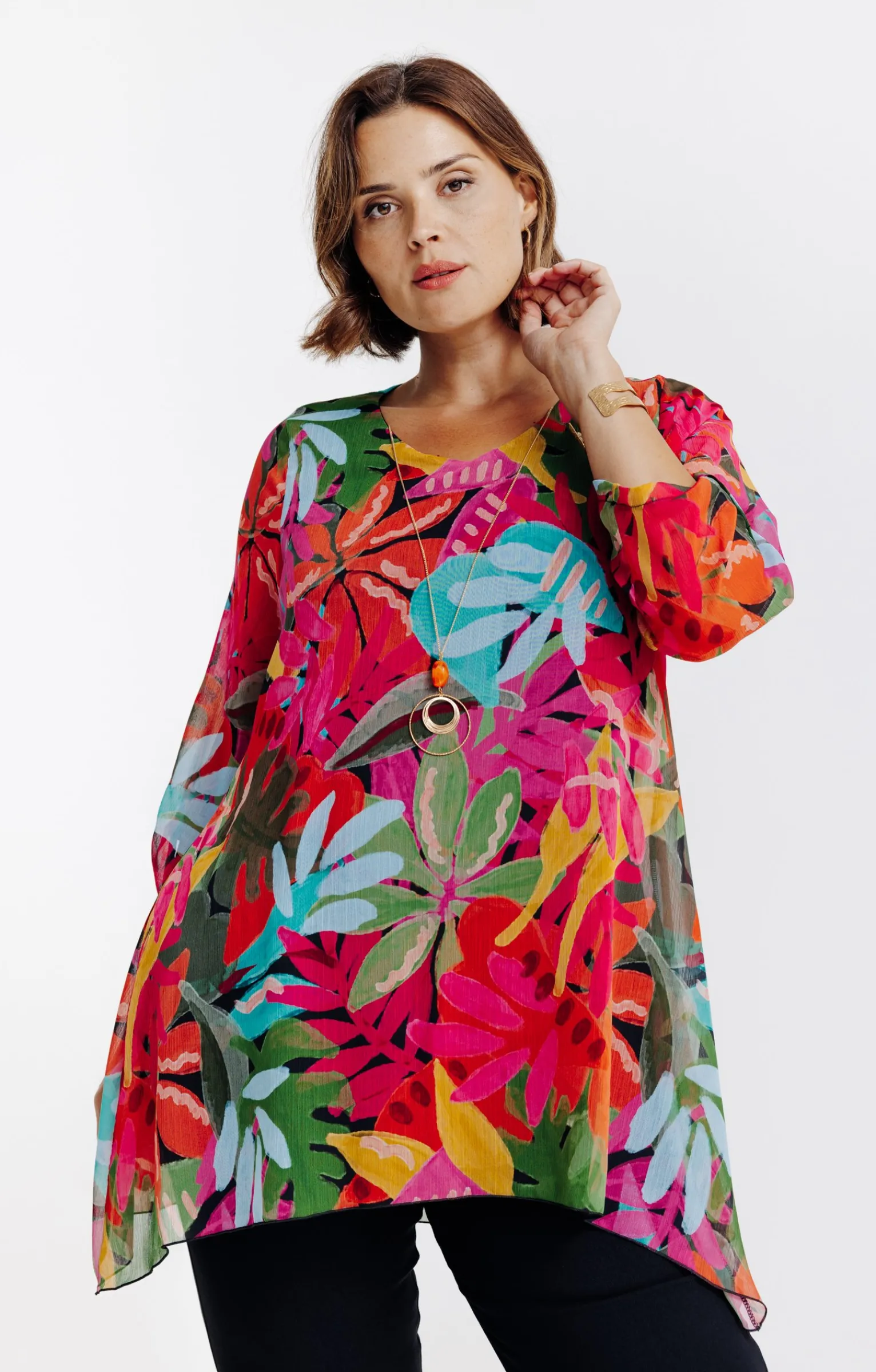 Toscane Boutique Chemisiers & Tuniques|Tunique imprimée avec collier NOIR