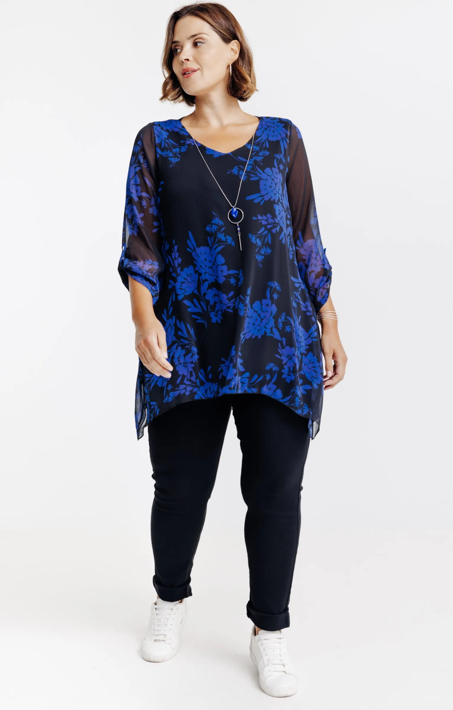 Toscane Boutique Chemisiers & Tuniques|Tunique imprimée avec collier NOIR