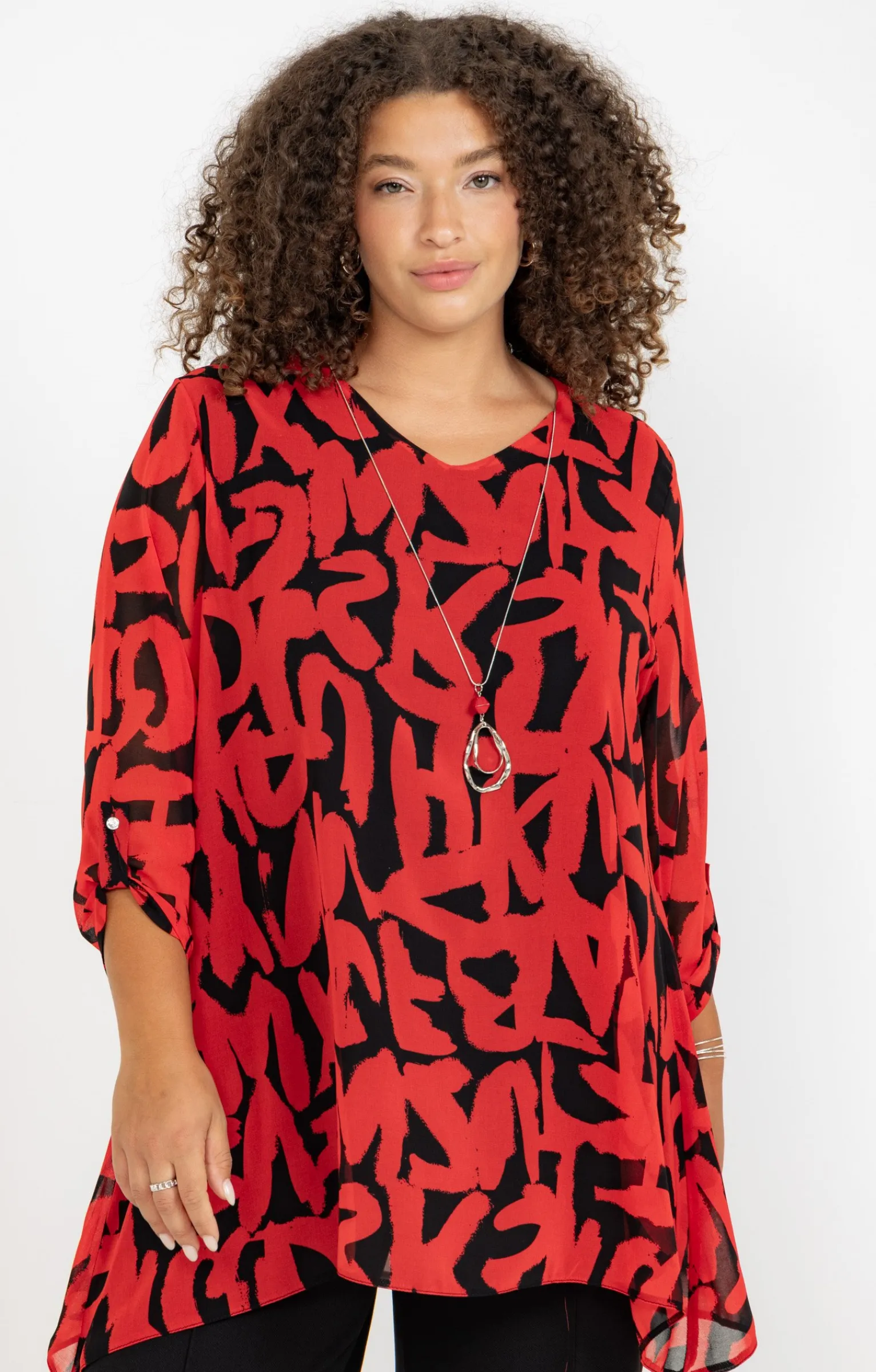 Toscane Boutique Chemisiers & Tuniques|Tunique imprimée avec collier ROUGE