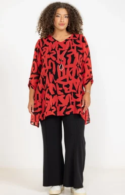 Toscane Boutique Chemisiers & Tuniques|Tunique imprimée avec collier ROUGE