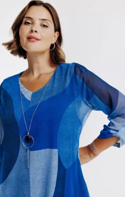 Toscane Boutique Chemisiers & Tuniques|Tunique imprimée avec collier BLEU