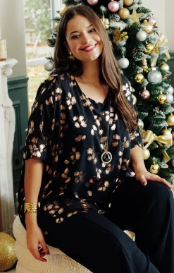 Toscane Boutique Chemisiers & Tuniques|Tunique imprimée ginko NOIR