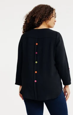 Toscane Boutique Chemisiers & Tuniques|Tunique unie avec boutons colorés NOIR