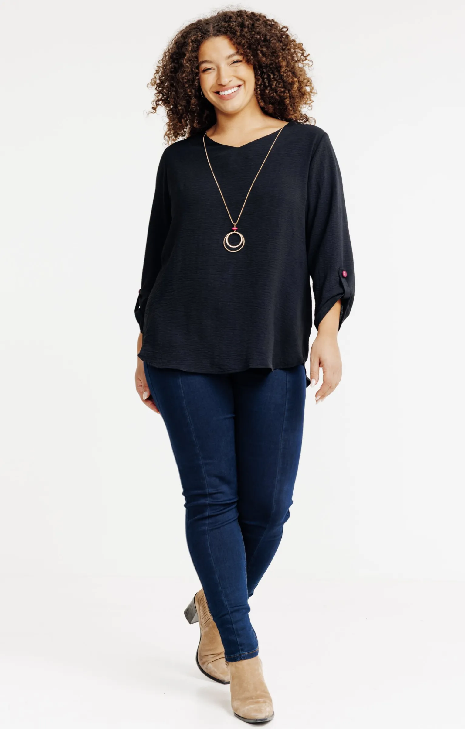 Toscane Boutique Chemisiers & Tuniques|Tunique unie avec boutons colorés NOIR