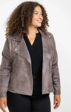 Toscane Boutique Vestes|Veste biker zippée TAUPE
