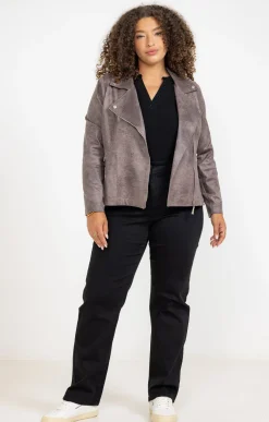 Toscane Boutique Vestes|Veste biker zippée TAUPE
