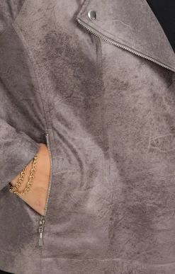 Toscane Boutique Vestes|Veste biker zippée TAUPE