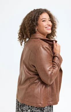 Toscane Boutique Vestes|Veste biker zippée unie CAMEL