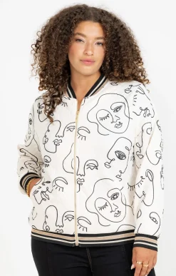 Toscane Boutique Vestes|Veste bomber imprimée visages ECRU