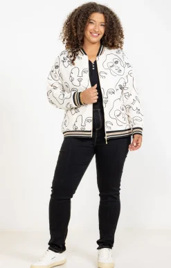 Toscane Boutique Vestes|Veste bomber imprimée visages ECRU