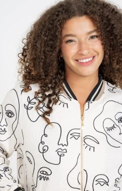 Toscane Boutique Vestes|Veste bomber imprimée visages ECRU