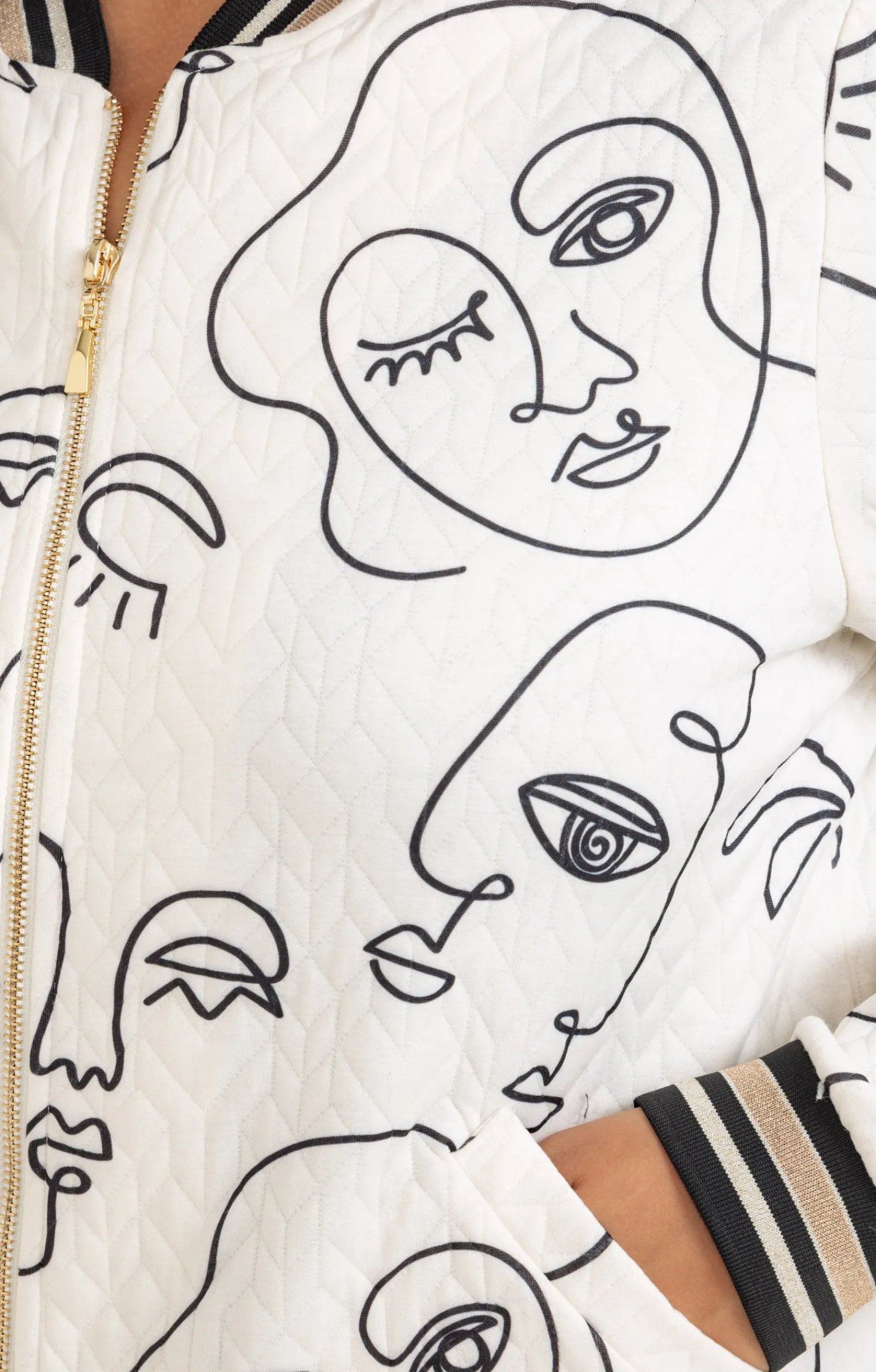 Toscane Boutique Vestes|Veste bomber imprimée visages ECRU