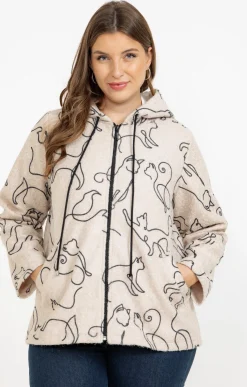 Toscane Boutique Vestes|Veste imprimé chat ECRU