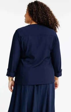 Toscane Boutique Vestes|Veste zippée avec col rond MARINE