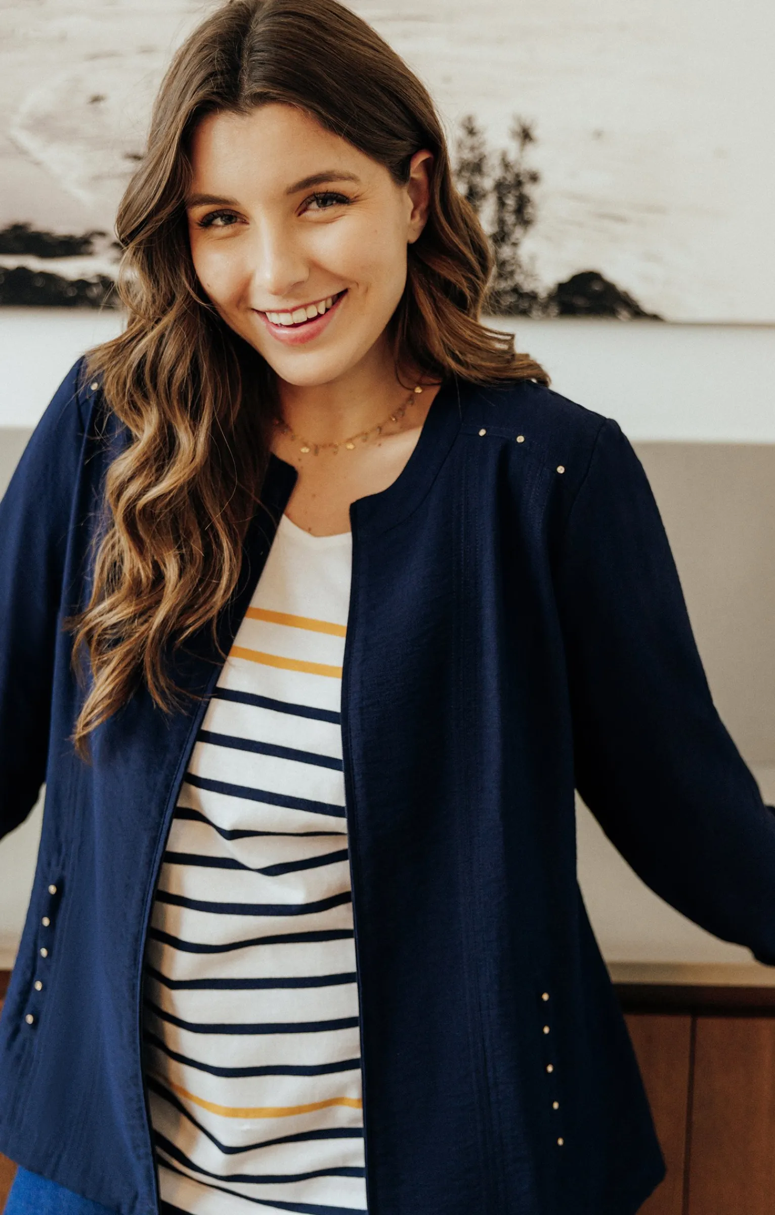 Toscane Boutique Vestes|Veste zippée avec col rond MARINE