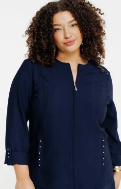 Toscane Boutique Vestes|Veste zippée avec col rond MARINE