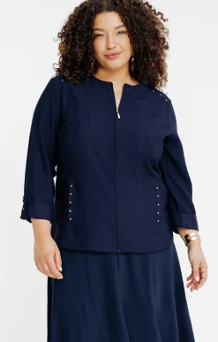 Toscane Boutique Vestes|Veste zippée avec col rond MARINE